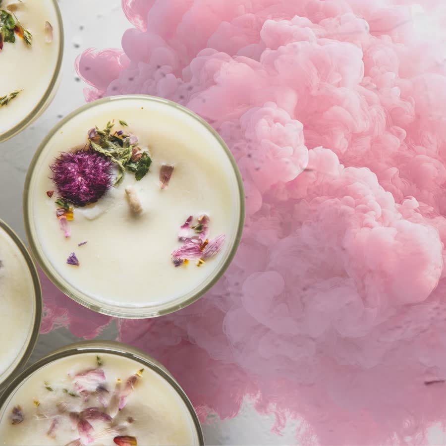 Botanical candles in rose smoke